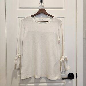 Sz M EDC Women's Ribbed Knit Sweater Top with Bow Sleeves - Off White